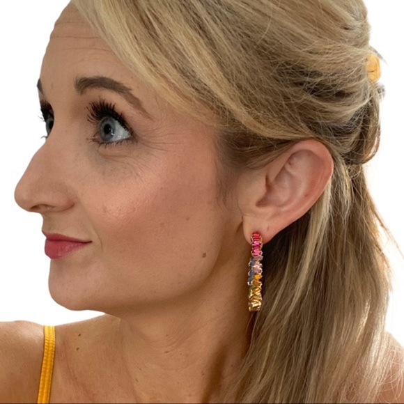 NWT Colorful Stone Hoop + Gold Large Stud Earrings - Picture 2 of 7